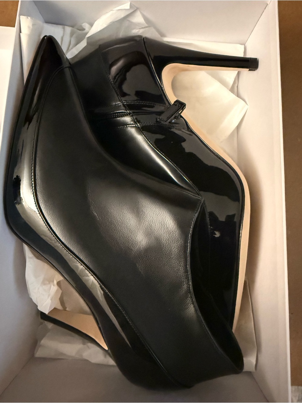 Manolo Blahnik Archepla Black Patent Leather Pointed-Toe Booties
